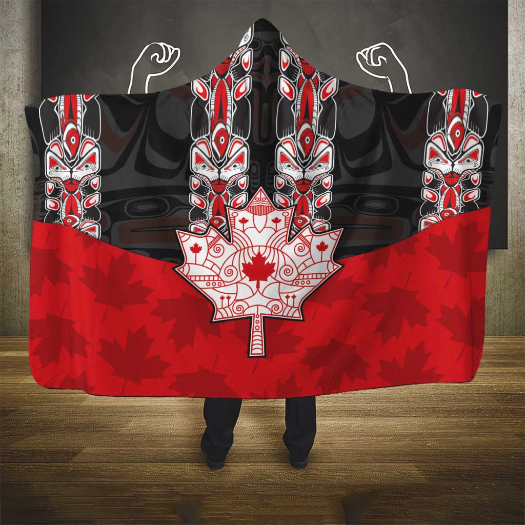 Canada Maple Leaf Hooded Blanket Haida Totem Inspired Art