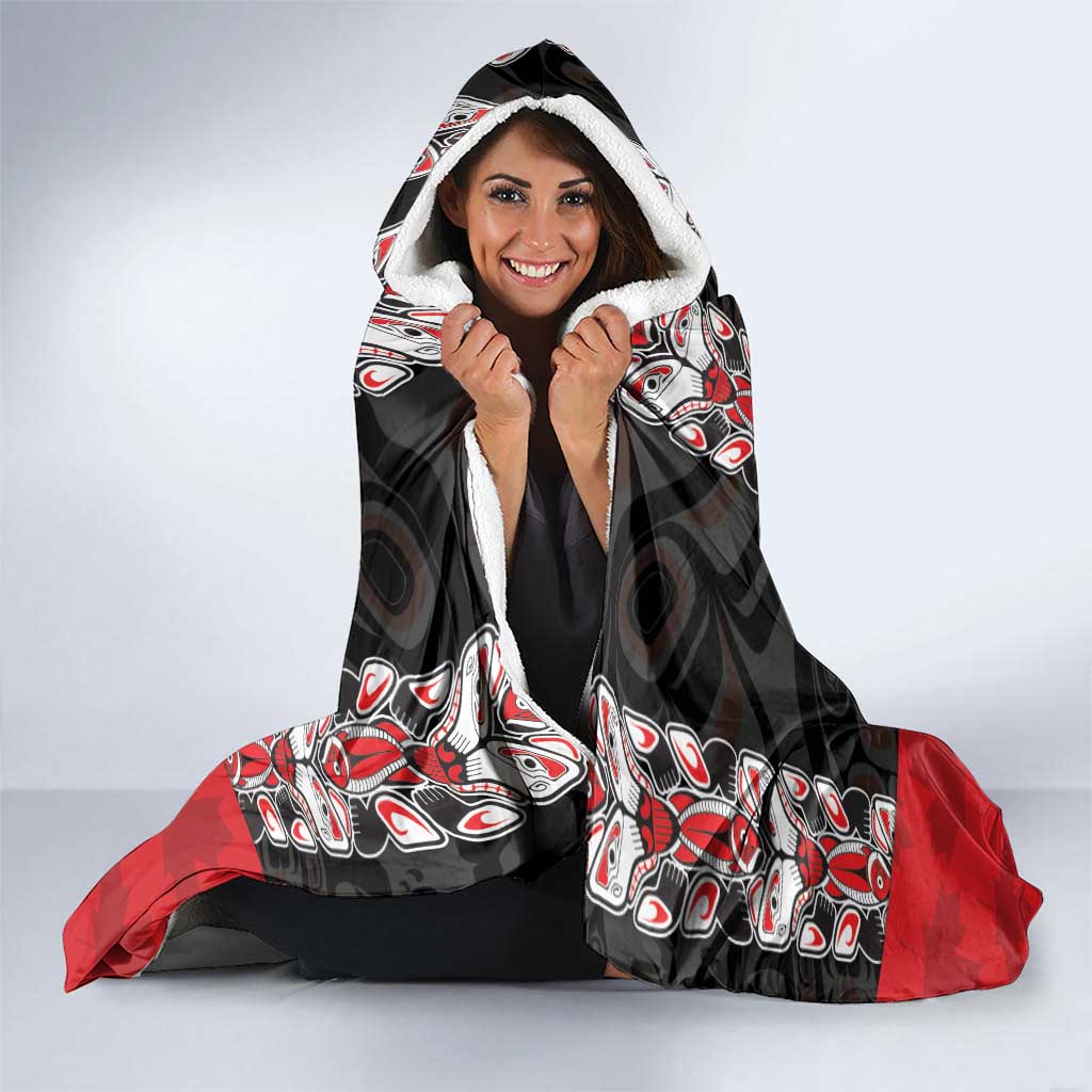 Canada Maple Leaf Hooded Blanket Haida Totem Inspired Art