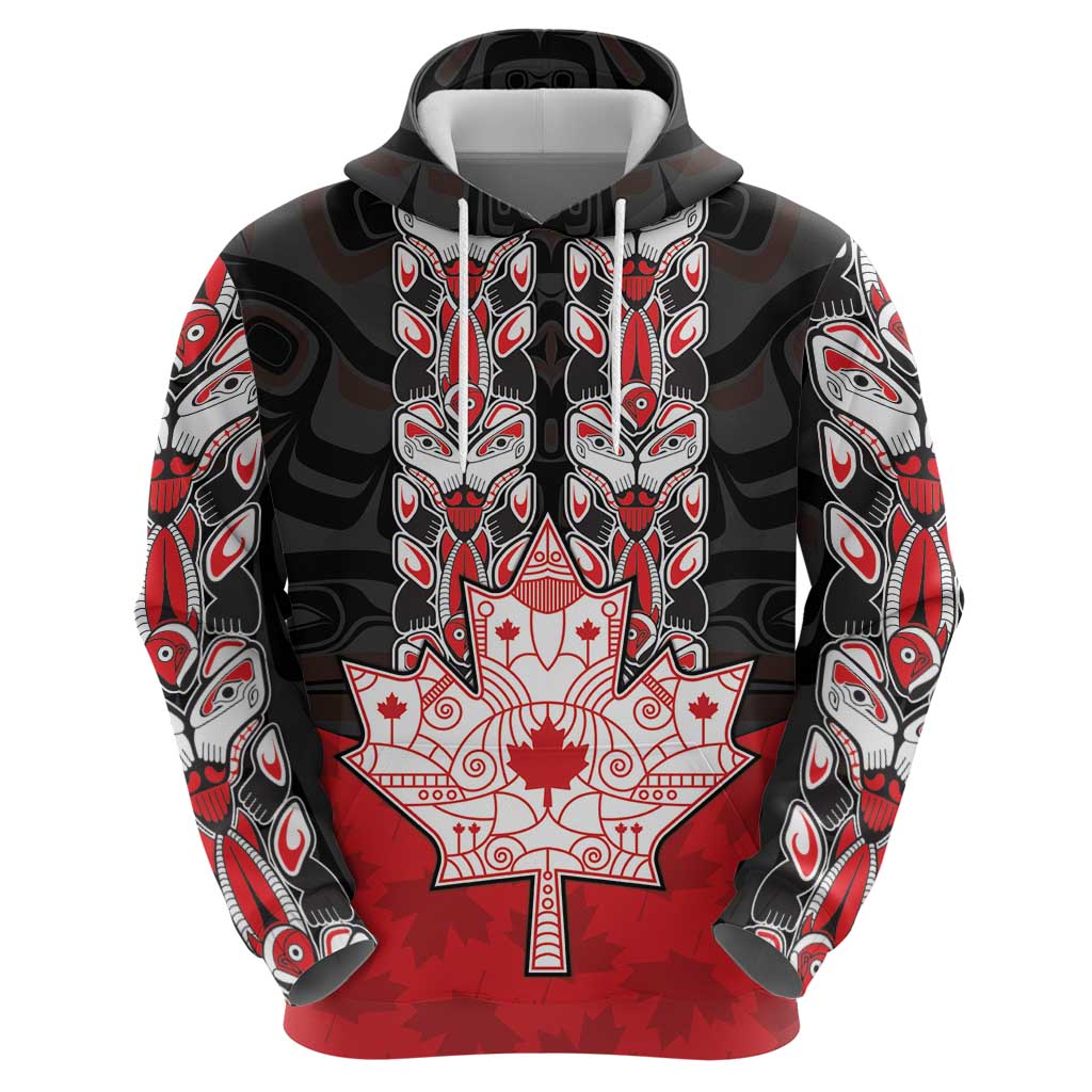 Personalised Canada Maple Leaf Hoodie Haida Totem Inspired Art