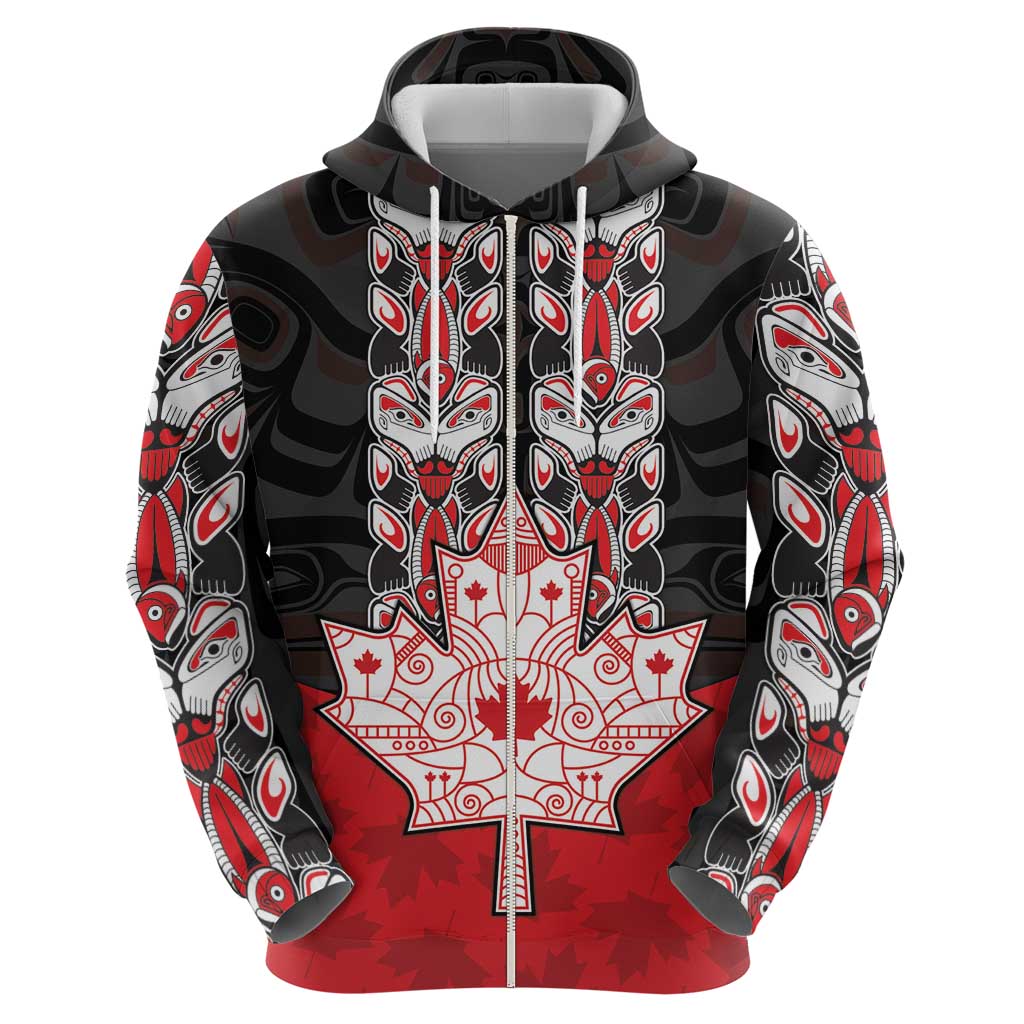 Personalised Canada Maple Leaf Hoodie Haida Totem Inspired Art