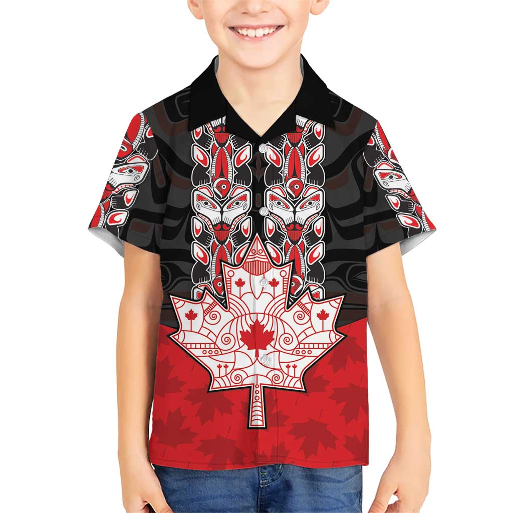 Personalised Canada Maple Leaf Kid Hawaiian Shirt Haida Totem Inspired Art