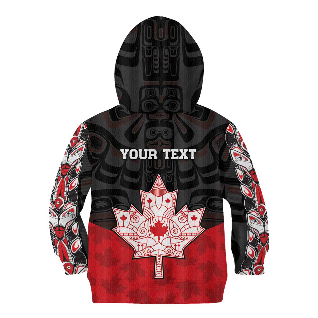 Personalised Canada Maple Leaf Kid Hoodie Haida Totem Inspired Art