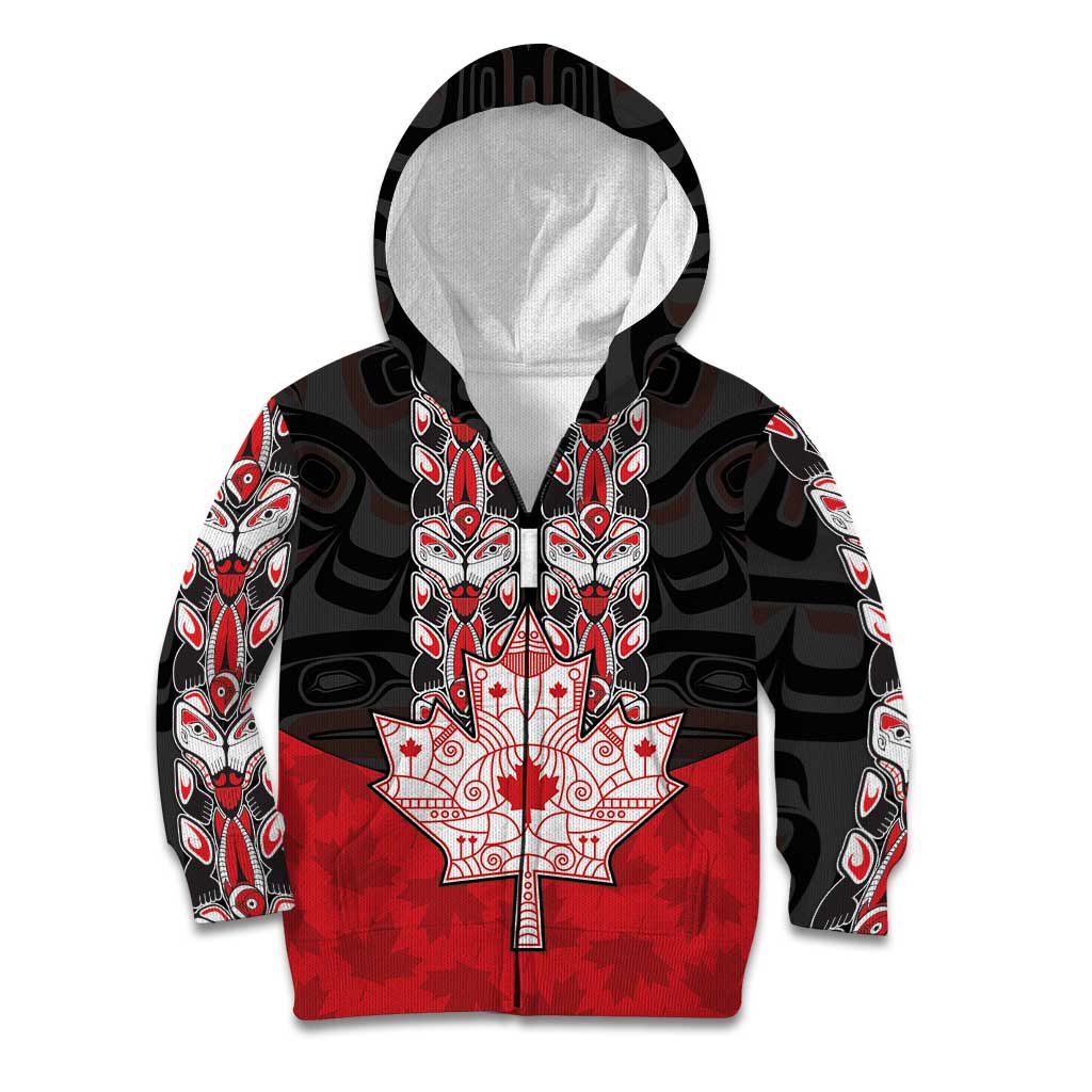 Personalised Canada Maple Leaf Kid Hoodie Haida Totem Inspired Art