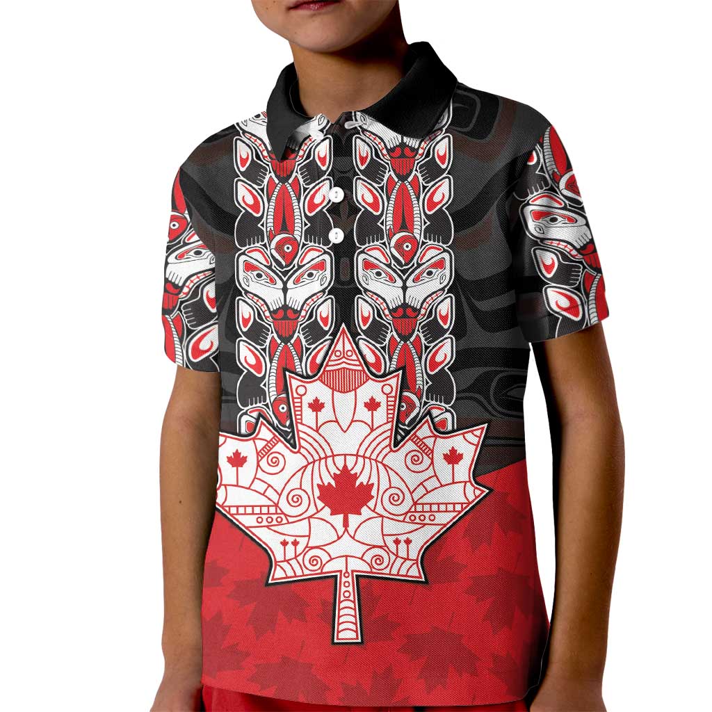 Personalised Canada Maple Leaf Kid Polo Shirt Haida Totem Inspired Art