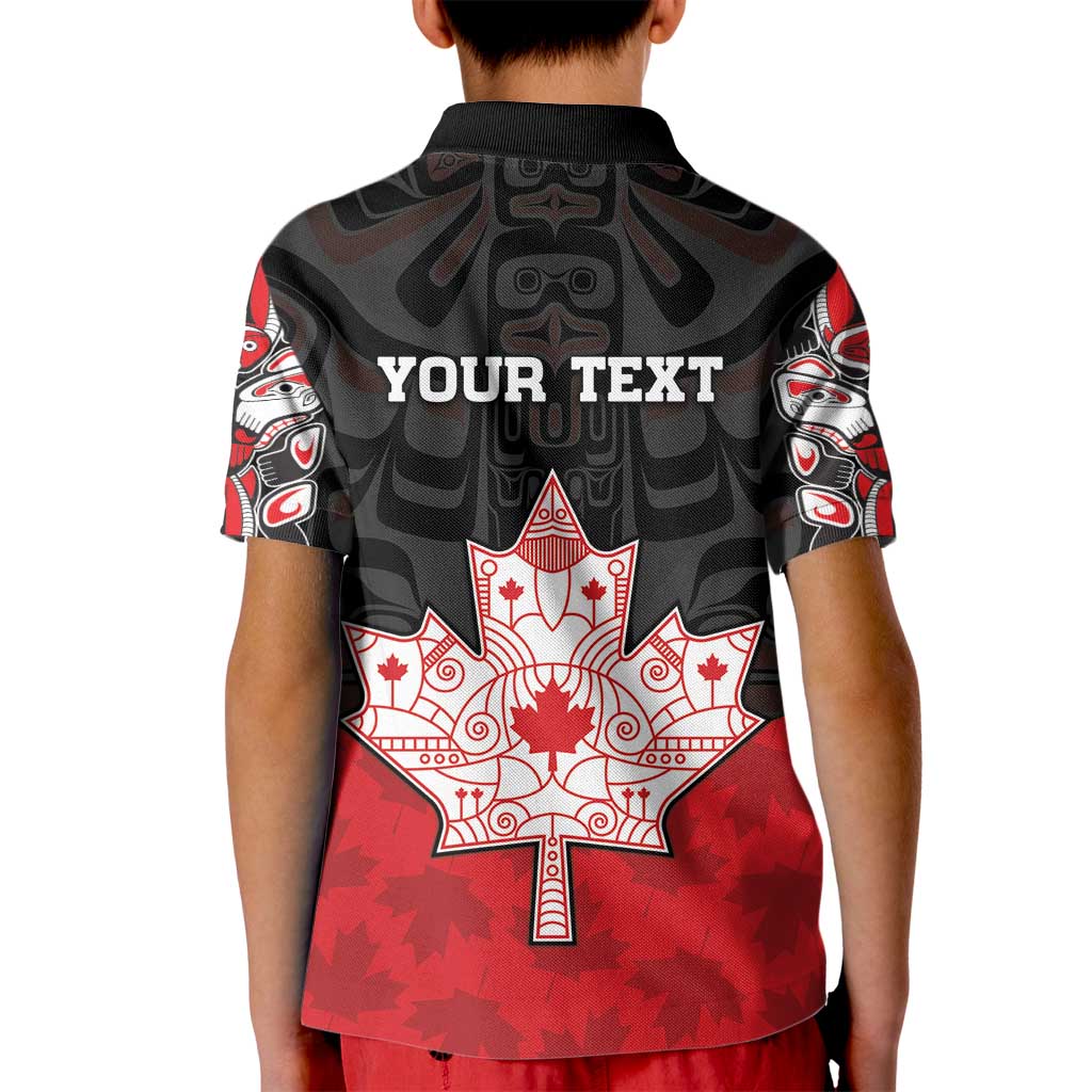 Personalised Canada Maple Leaf Kid Polo Shirt Haida Totem Inspired Art