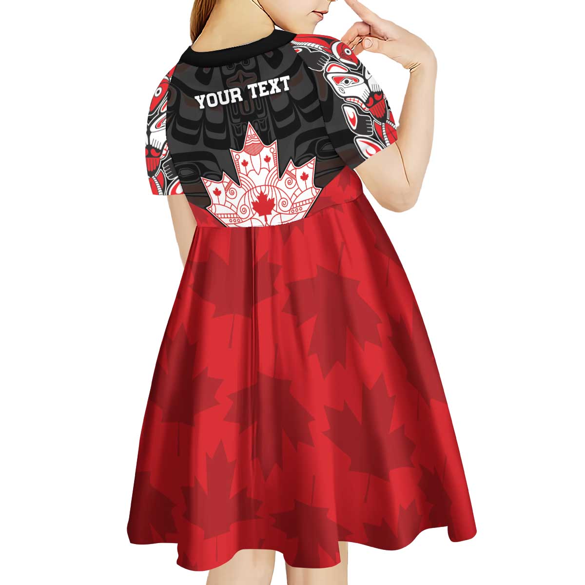 Personalised Canada Maple Leaf Kid Short Sleeve Dress Haida Totem Inspired Art