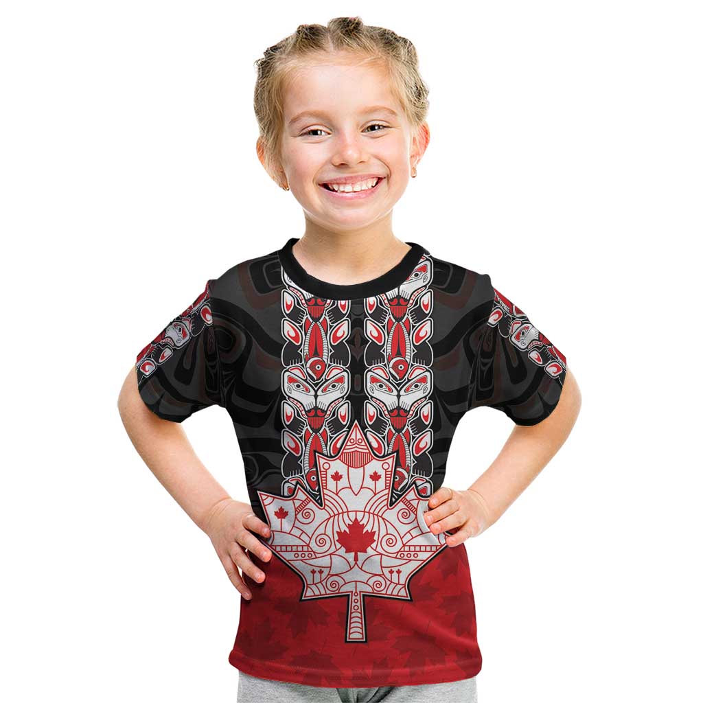 Personalised Canada Maple Leaf Kid T Shirt Haida Totem Inspired Art