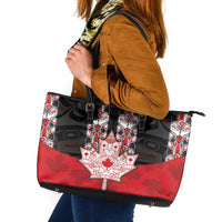 Canada Maple Leaf Leather Tote Bag Haida Totem Inspired Art