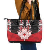 Canada Maple Leaf Leather Tote Bag Haida Totem Inspired Art