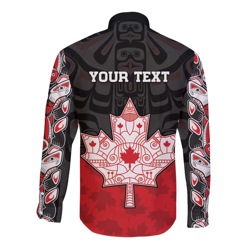 Personalised Canada Maple Leaf Long Sleeve Button Shirt Haida Totem Inspired Art