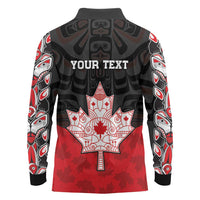 Personalised Canada Maple Leaf Long Sleeve Polo Shirt Haida Totem Inspired Art
