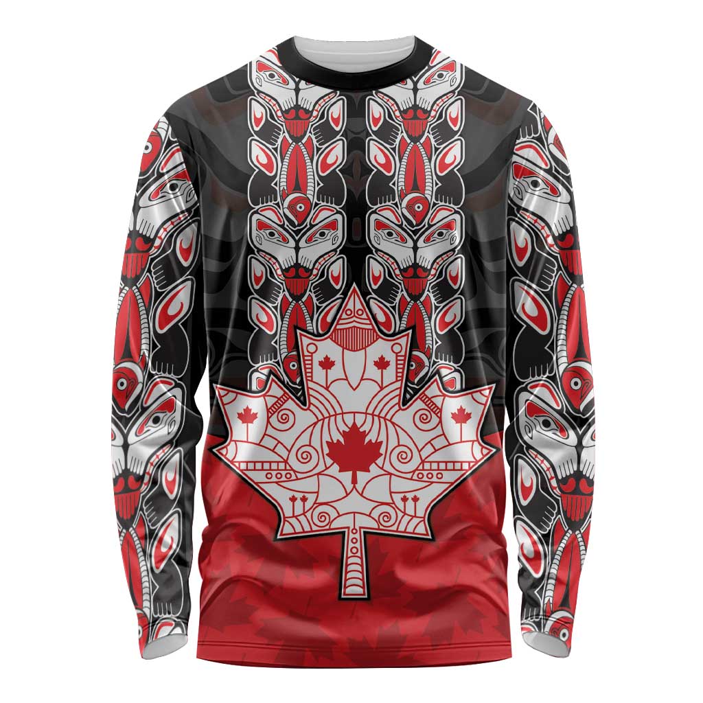 Personalised Canada Maple Leaf Long Sleeve Shirt Haida Totem Inspired Art
