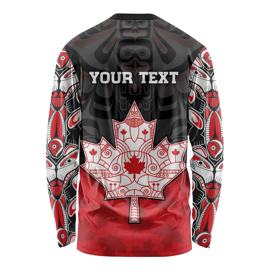 Personalised Canada Maple Leaf Long Sleeve Shirt Haida Totem Inspired Art