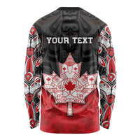 Personalised Canada Maple Leaf Long Sleeve Shirt Haida Totem Inspired Art