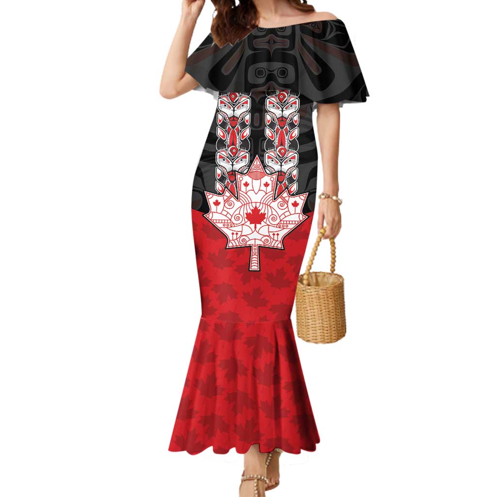 Personalised Canada Maple Leaf Mermaid Dress Haida Totem Inspired Art