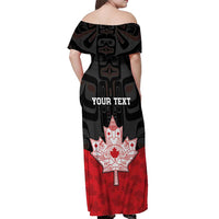 Personalised Canada Maple Leaf Off Shoulder Maxi Dress Haida Totem Inspired Art