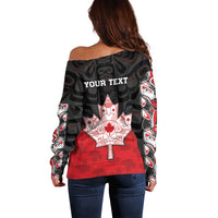 Personalised Canada Maple Leaf Off Shoulder Sweater Haida Totem Inspired Art