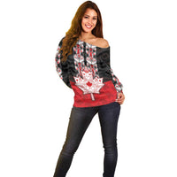 Personalised Canada Maple Leaf Off Shoulder Sweater Haida Totem Inspired Art