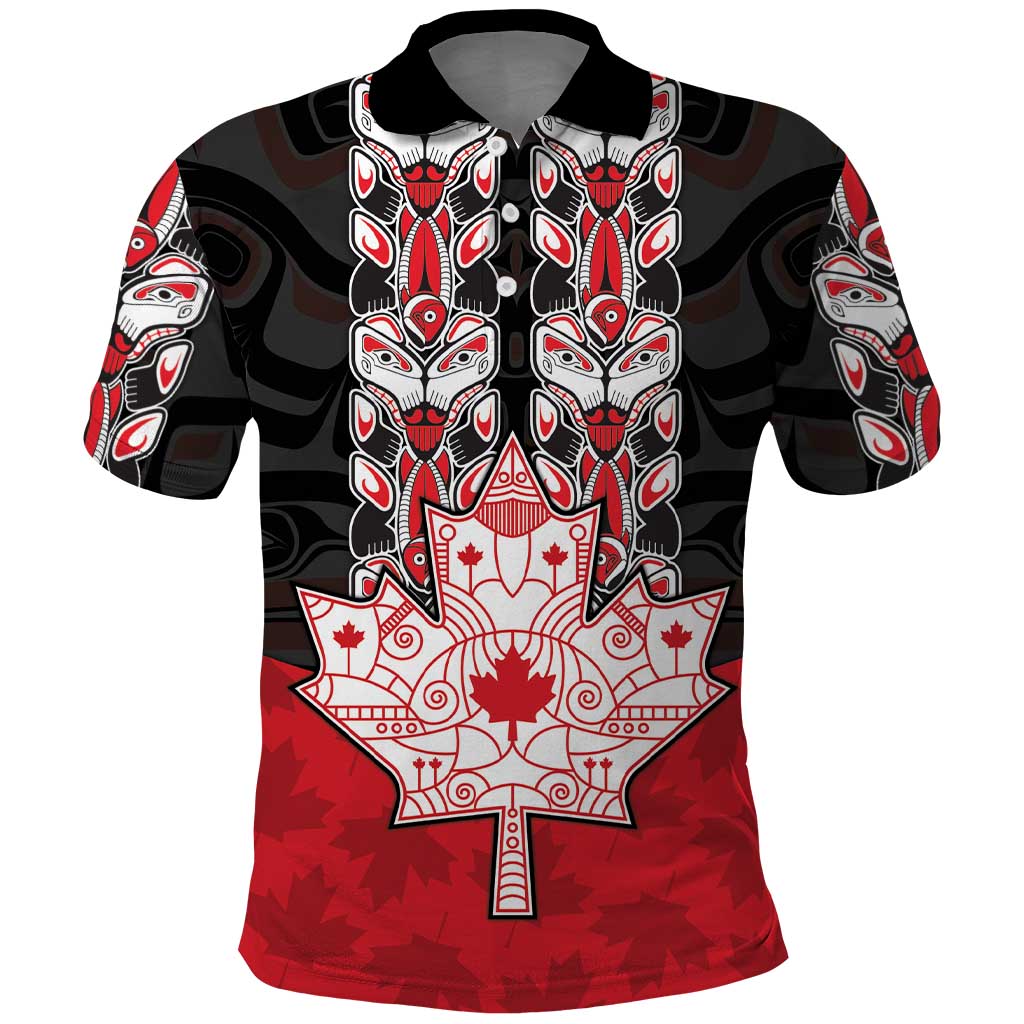 Personalised Canada Maple Leaf Polo Shirt Haida Totem Inspired Art