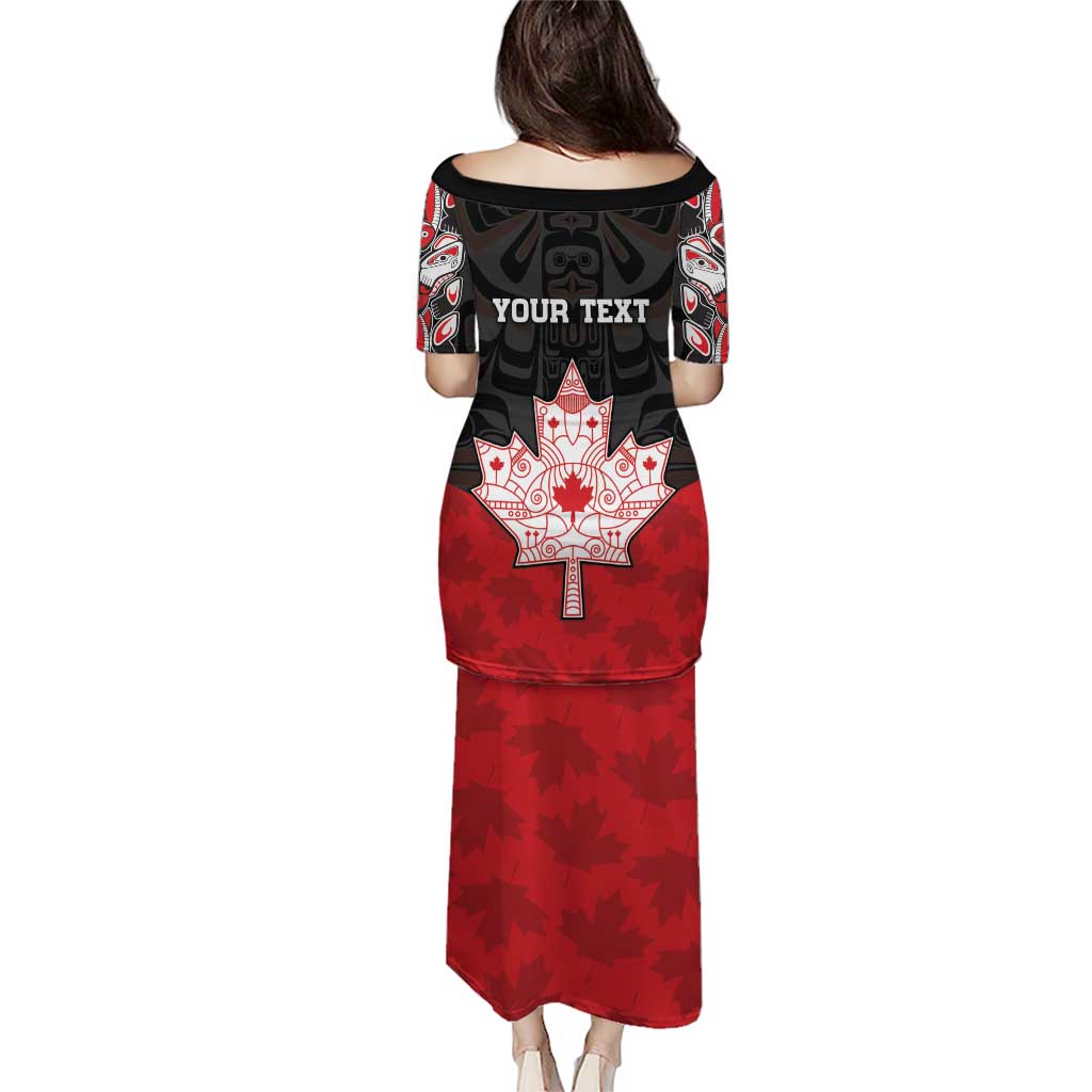 Personalised Canada Maple Leaf Puletasi Haida Totem Inspired Art