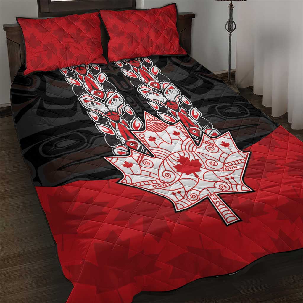 Canada Maple Leaf Quilt Bed Set Haida Totem Inspired Art