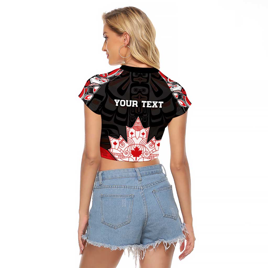 Personalised Canada Maple Leaf Raglan Cropped T Shirt Haida Totem Inspired Art