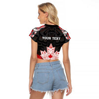 Personalised Canada Maple Leaf Raglan Cropped T Shirt Haida Totem Inspired Art