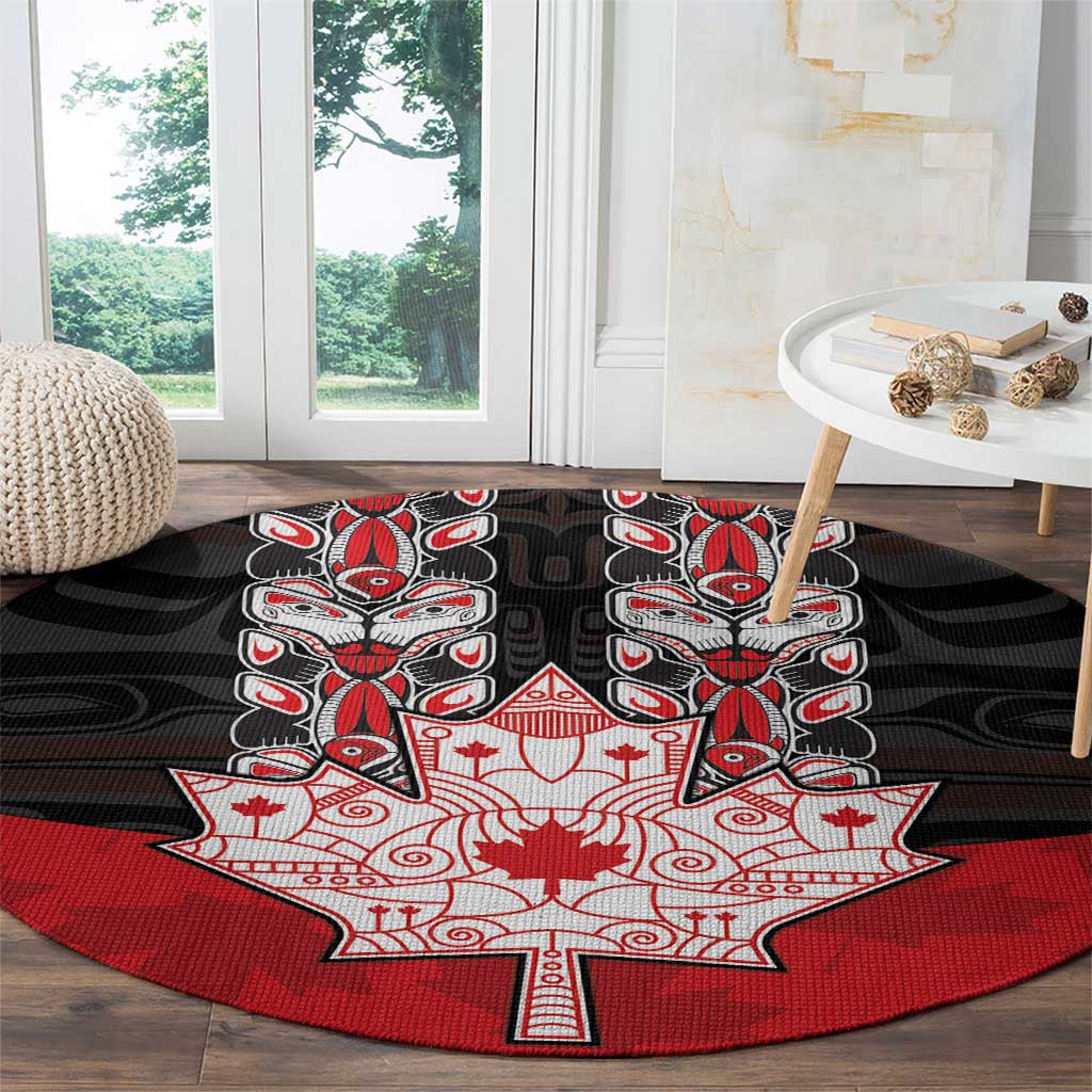Canada Maple Leaf Round Carpet Haida Totem Inspired Art