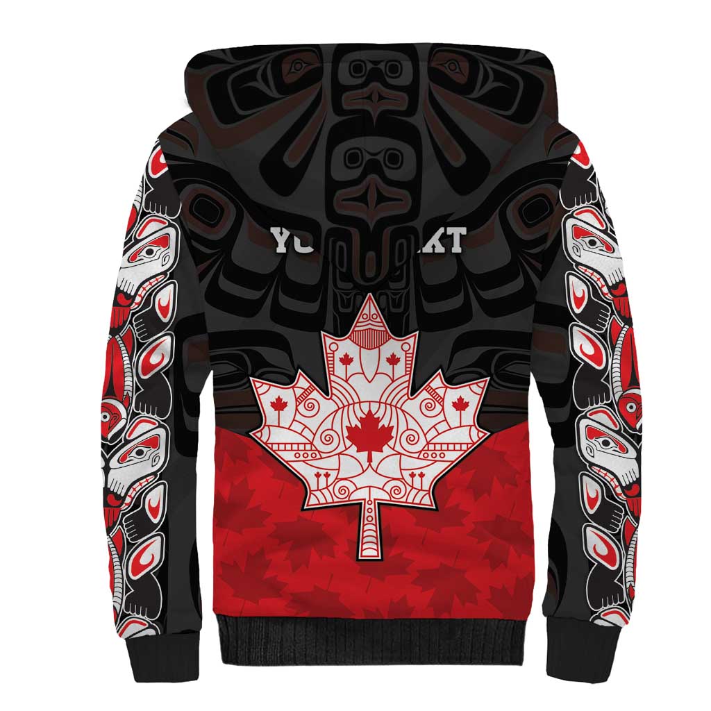 Personalised Canada Maple Leaf Sherpa Hoodie Haida Totem Inspired Art