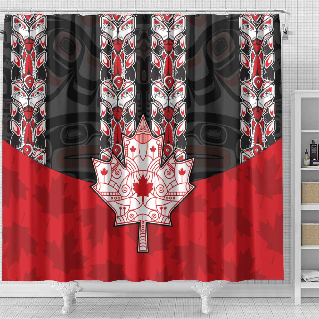 Canada Maple Leaf Shower Curtain Haida Totem Inspired Art