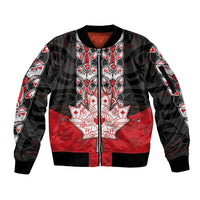 Personalised Canada Maple Leaf Sleeve Zip Bomber Jacket Haida Totem Inspired Art