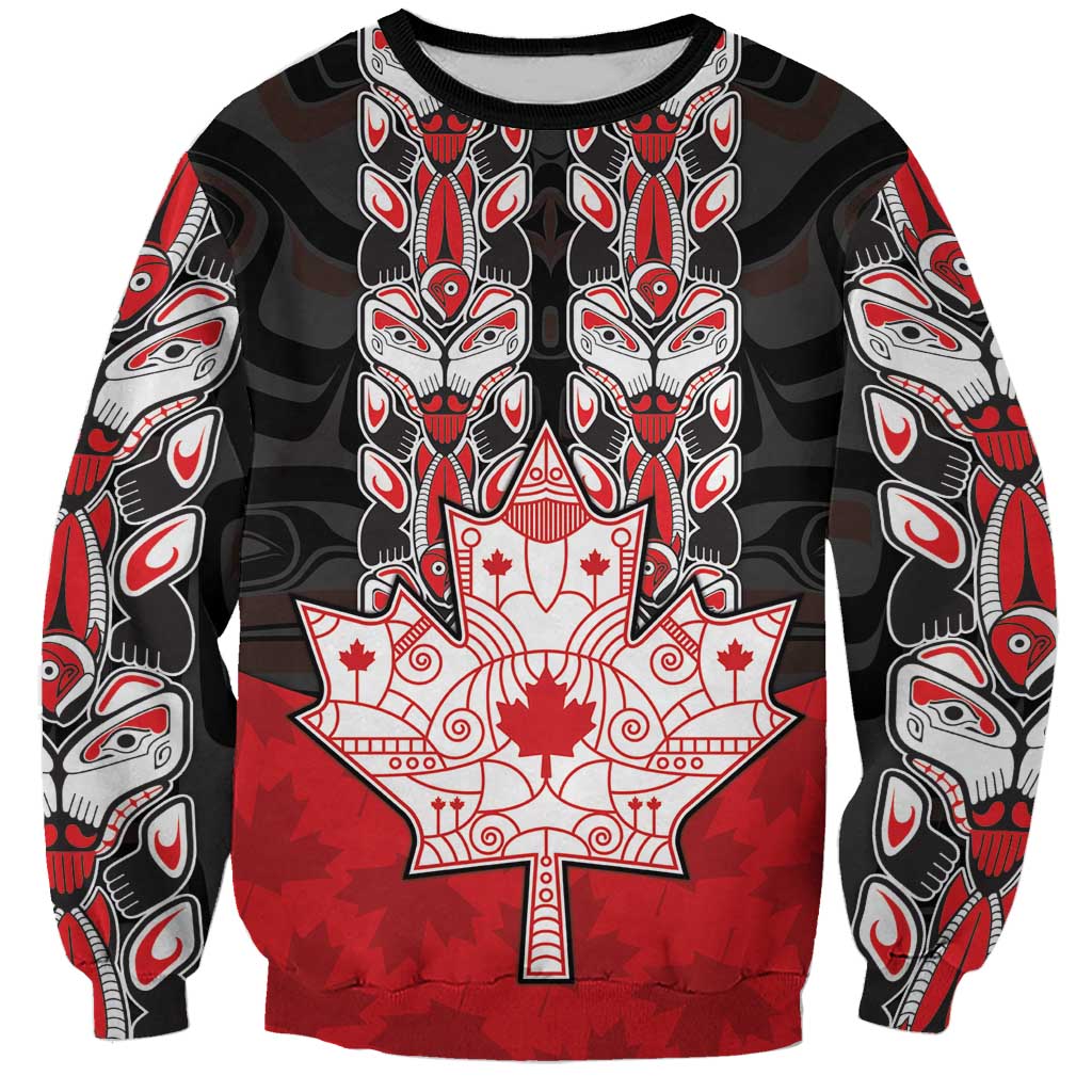 Personalised Canada Maple Leaf Sweatshirt Haida Totem Inspired Art