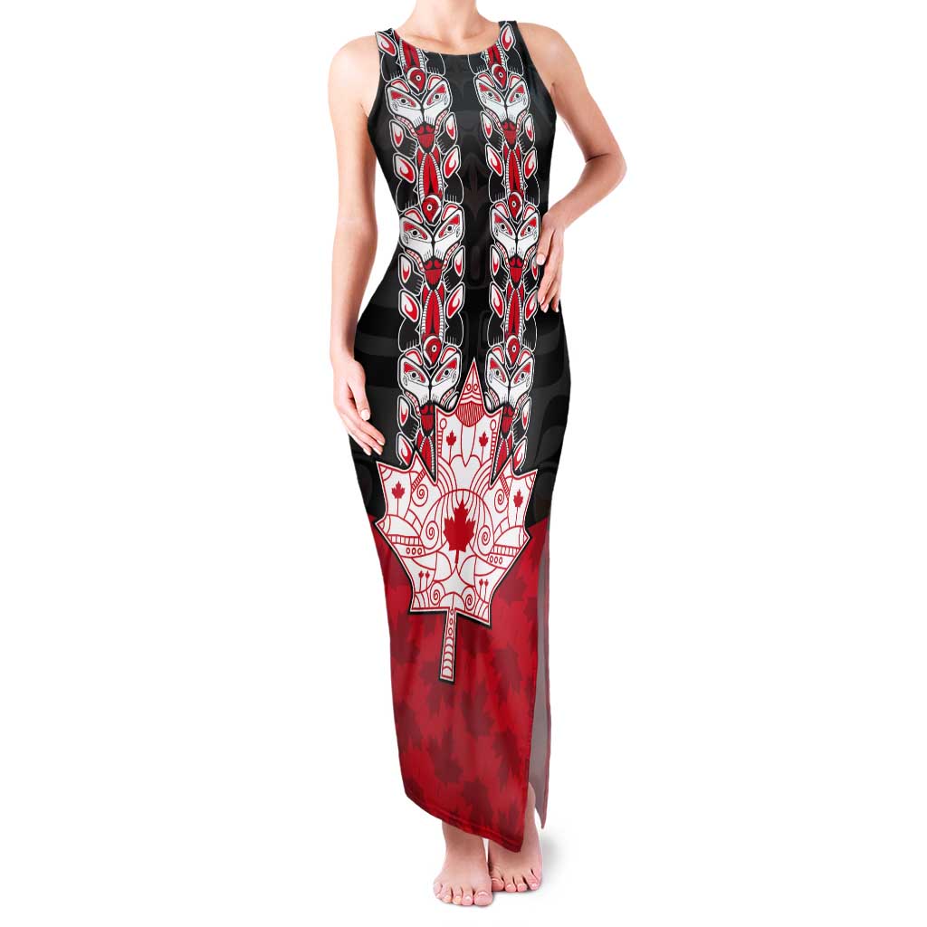 Personalised Canada Maple Leaf Tank Maxi Dress Haida Totem Inspired Art
