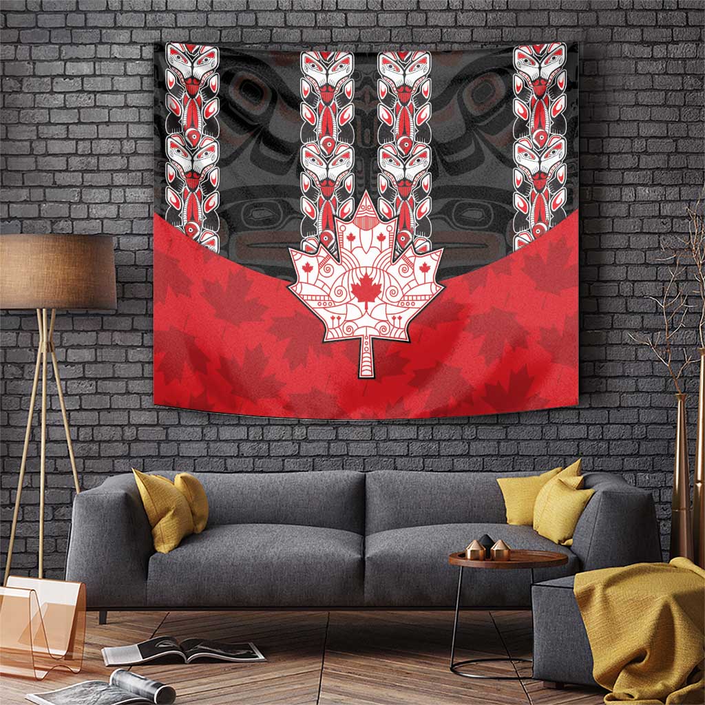 Canada Maple Leaf Tapestry Haida Totem Inspired Art