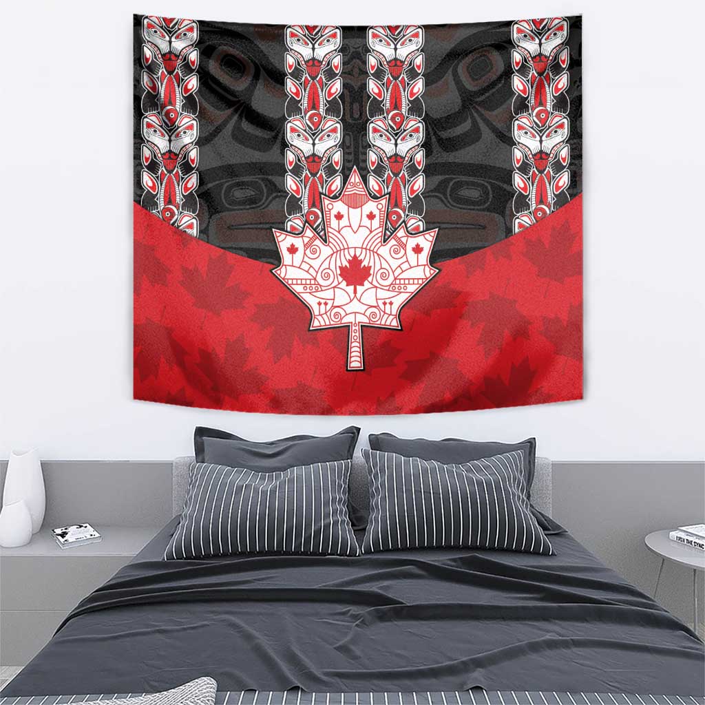 Canada Maple Leaf Tapestry Haida Totem Inspired Art