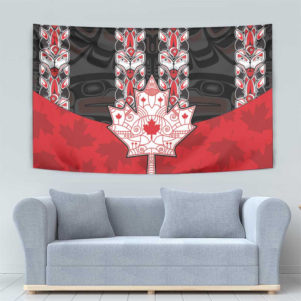 Canada Maple Leaf Tapestry Haida Totem Inspired Art