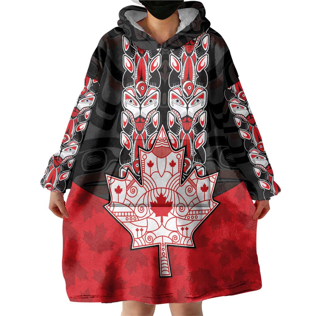 Personalised Canada Maple Leaf Wearable Blanket Hoodie Haida Totem Inspired Art