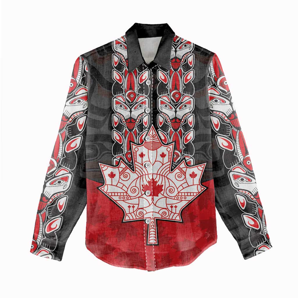 Personalised Canada Maple Leaf Women Casual Shirt Haida Totem Inspired Art
