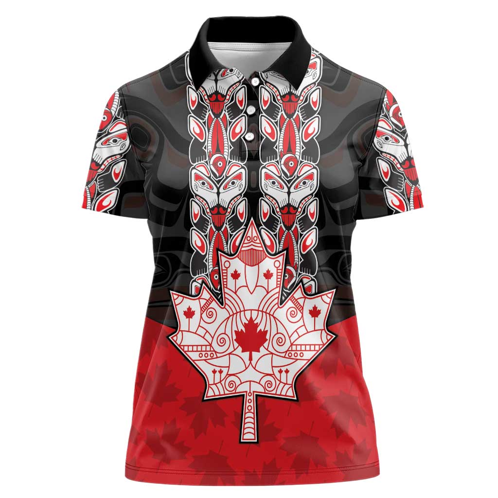 Personalised Canada Maple Leaf Women Polo Shirt Haida Totem Inspired Art