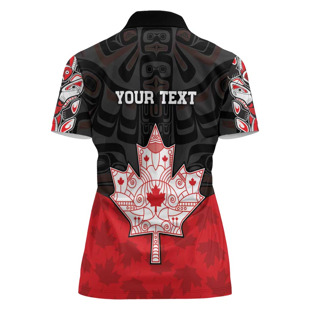 Personalised Canada Maple Leaf Women Polo Shirt Haida Totem Inspired Art