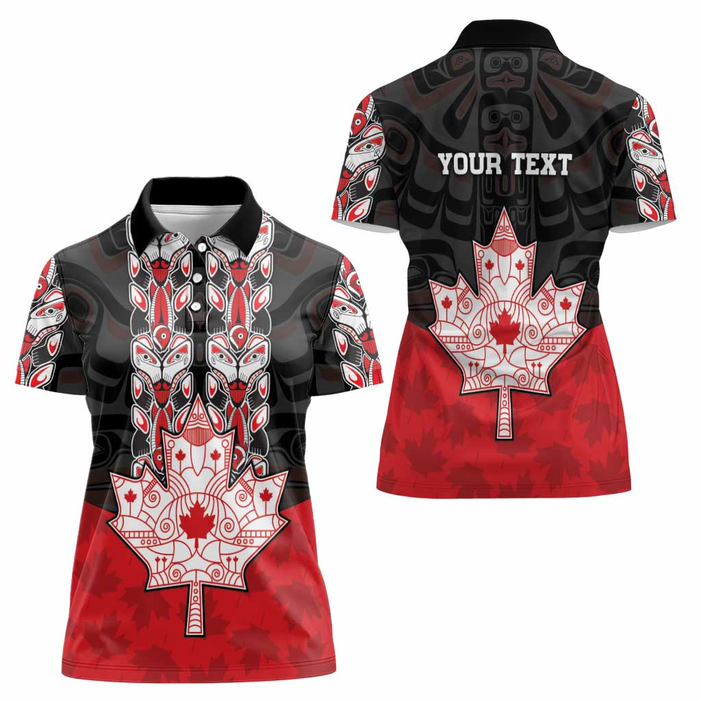 Personalised Canada Maple Leaf Women Polo Shirt Haida Totem Inspired Art