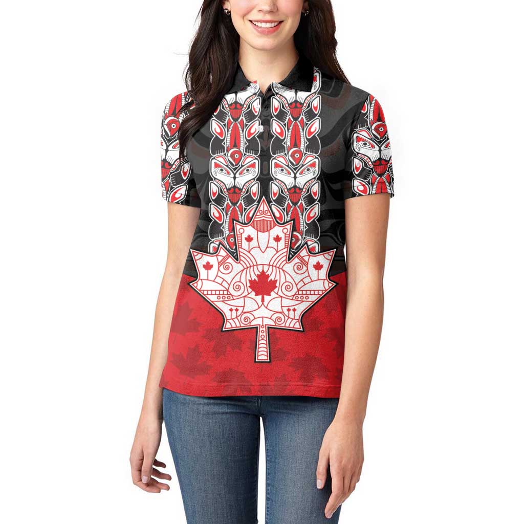 Personalised Canada Maple Leaf Women Polo Shirt Haida Totem Inspired Art