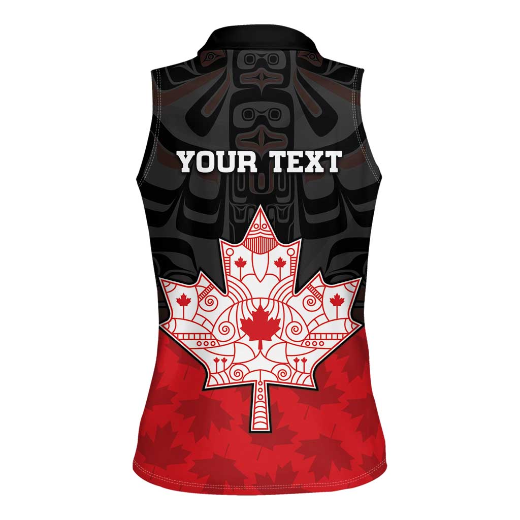 Personalised Canada Maple Leaf Women Sleeveless Polo Shirt Haida Totem Inspired Art