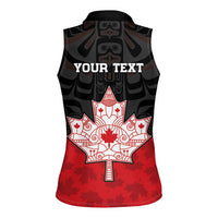 Personalised Canada Maple Leaf Women Sleeveless Polo Shirt Haida Totem Inspired Art