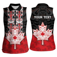Personalised Canada Maple Leaf Women Sleeveless Polo Shirt Haida Totem Inspired Art