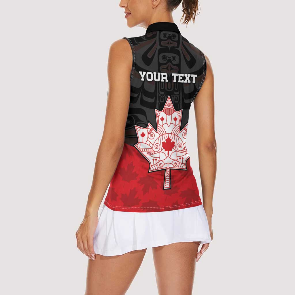 Personalised Canada Maple Leaf Women Sleeveless Polo Shirt Haida Totem Inspired Art