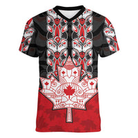 Personalised Canada Maple Leaf Women V-Neck T-Shirt Haida Totem Inspired Art