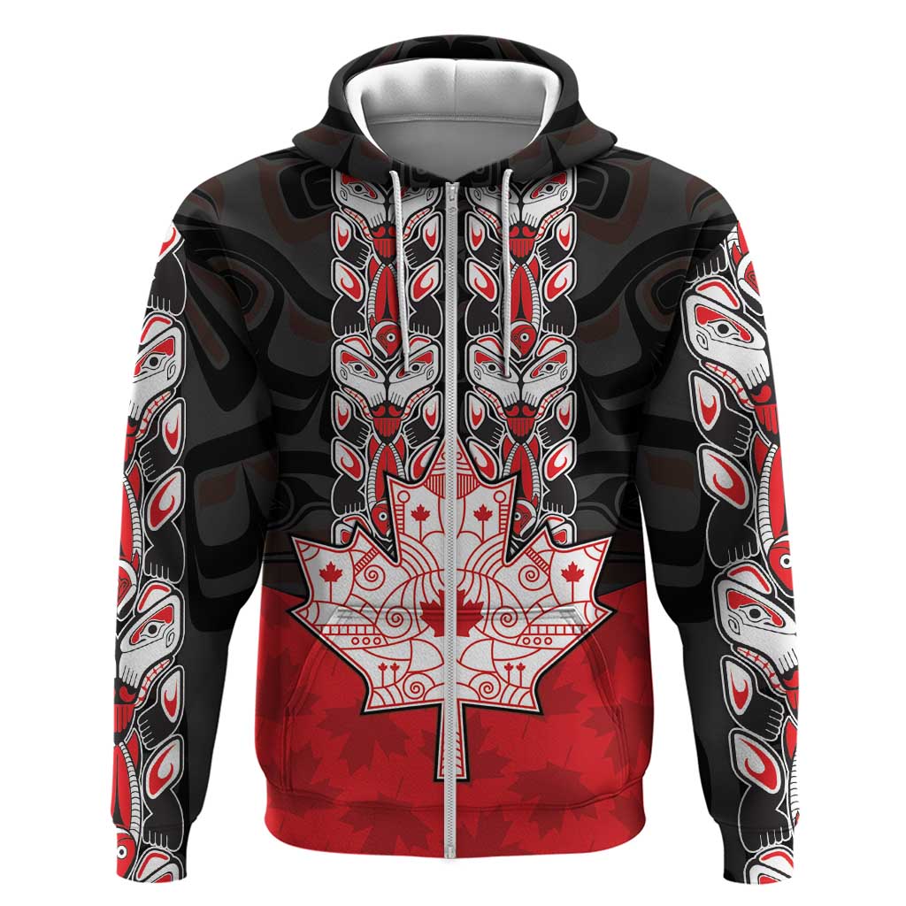 Personalised Canada Maple Leaf Zip Hoodie Haida Totem Inspired Art