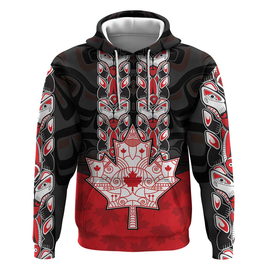 Personalised Canada Maple Leaf Zip Hoodie Haida Totem Inspired Art