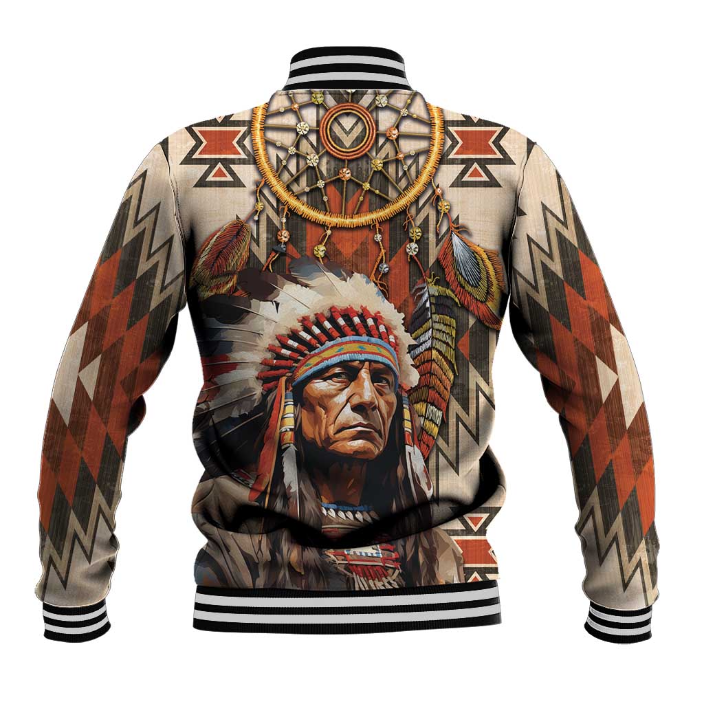 Native American Man Baseball Jacket Feather Headdress With Dream Catcher